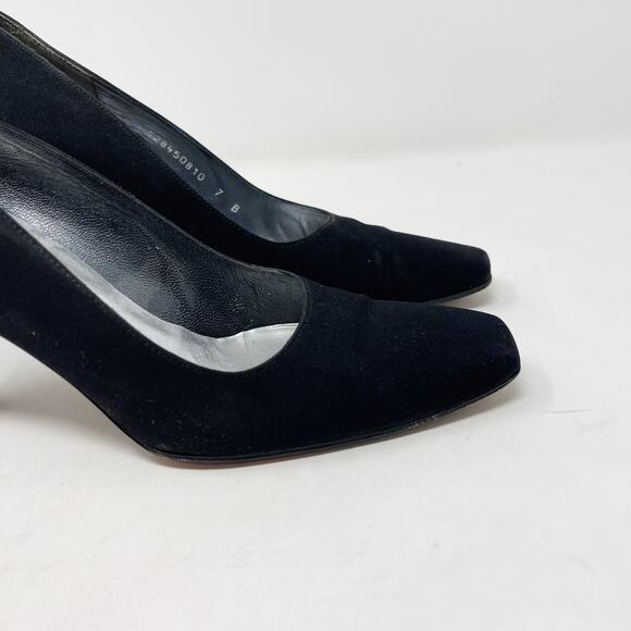 Stuart Weitzman 7 Black Scarlet Peau Du Soie Fabric Square Toe Pump Heel Vtg 90s - Picture 5 of 14